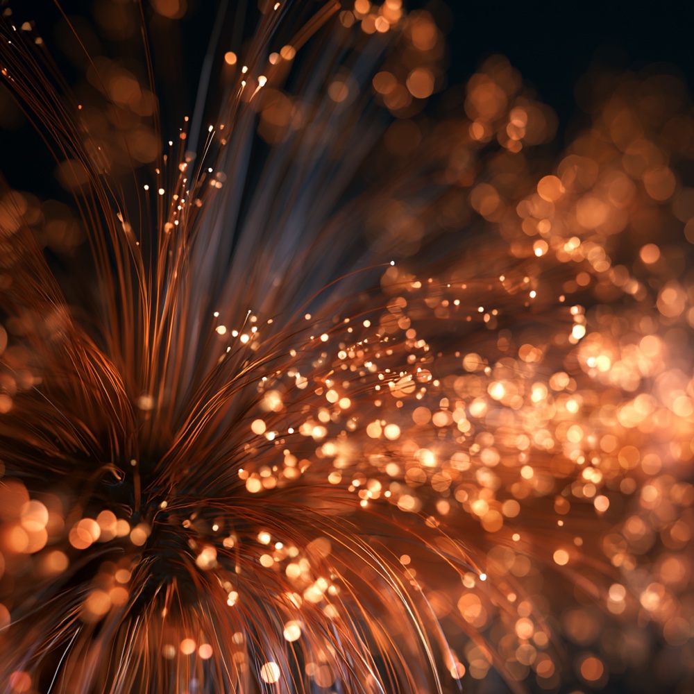 Glowing fibre-optic strands — managed AI-cloud compute